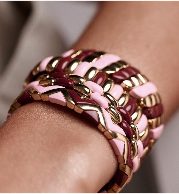 Bransoletka elastyczna w odcieniach różu, bordo i złota BCR0094