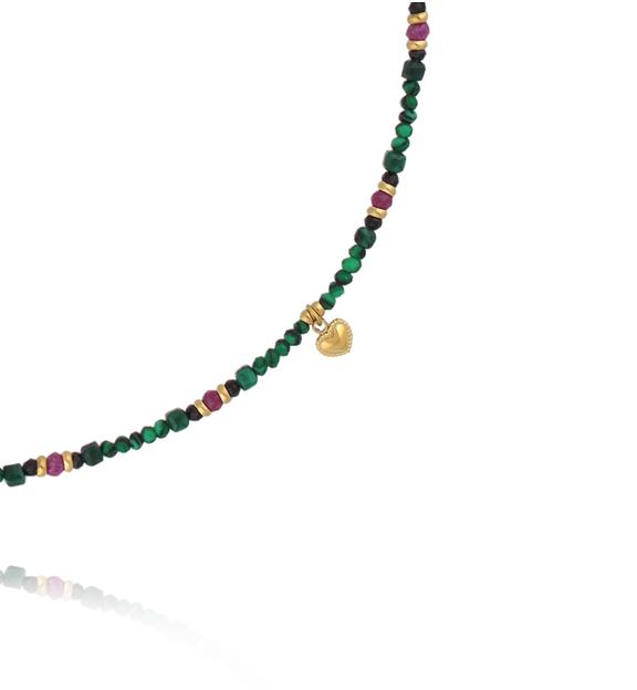 Naszyjnik z malachitem, rubinem i czarnym turmalinem NTW1548