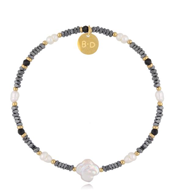 Bransoletka z koniczynką perłową i hematytami BTW2922