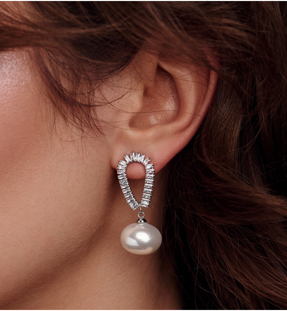 Kolczyki z perłą i cyrkoniową łezką srebrne KLU0199