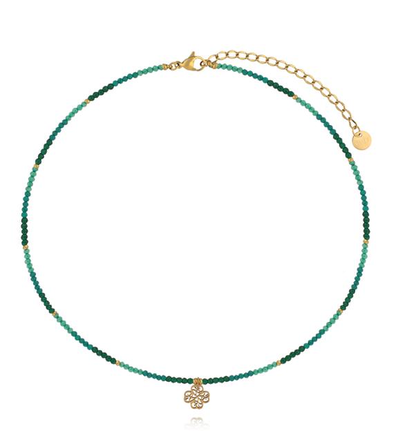 Naszyjnik zielony z zawieszką koniczynki NTW1636