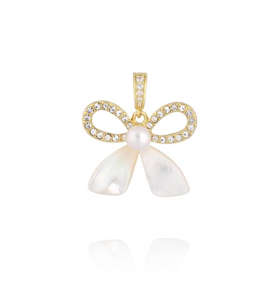 Charms złota kokardka z masą perłową i cyrkoniami CHSS0054
