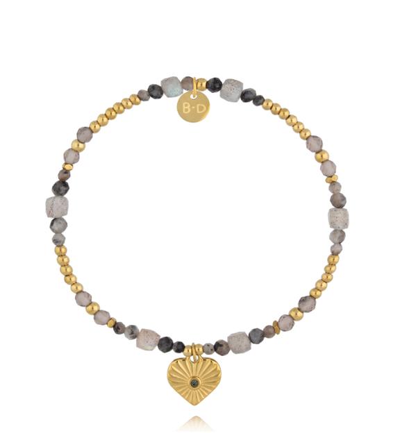 Bransoletka z labradorytu i kwarcu dymnego z sercem BTW3497