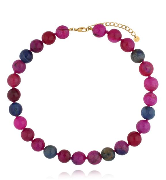 Naszyjnik z agatami fuksjowo granatowy NPA1531