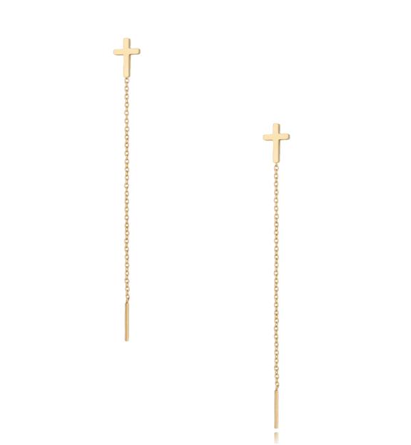 Kolczyki złote wiszące Long Cross KSA0299