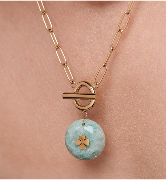 Naszyjnik z amazonitem i koniczynką NEA0052