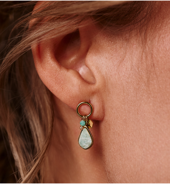 Kolczyki łezki złote z amazonitem KEA0025