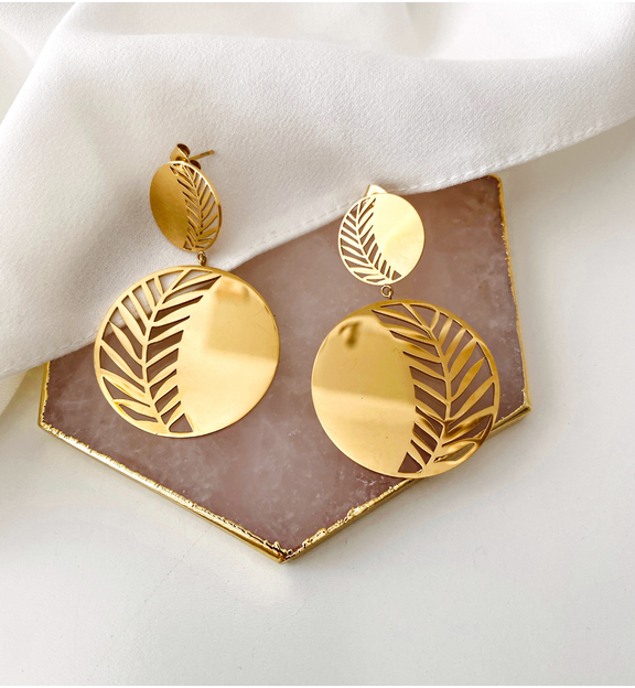 Kolczyki pozłacane ze stali szlachetnej Gold Leaf KSA0281