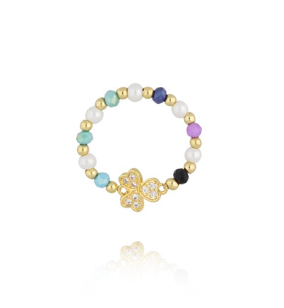 Pierścionek kolorowy z kwaituszkiem z cyrkoniami PSC0623