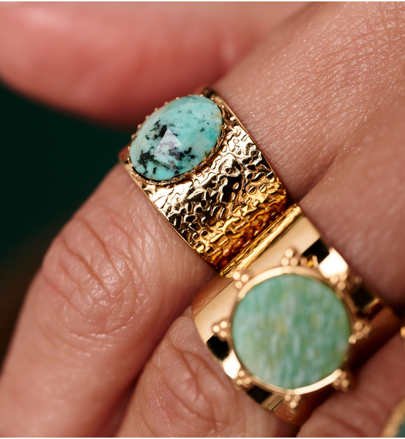 Pierścionek z amazonitem złoty PEA0078