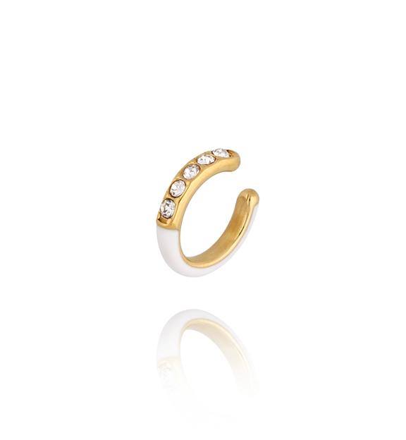 Nausznica z białą emalią i kryształkami Mori KSA0928