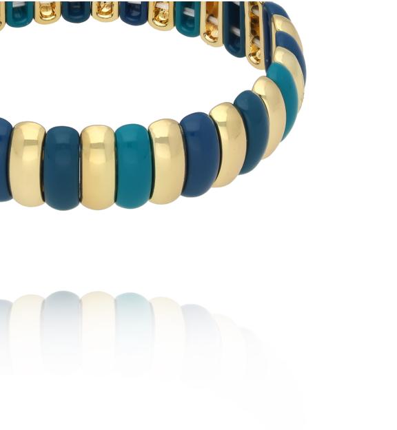 Bransoletka elastyczna w odcieniach turkusu, granatu i złota BCR0069