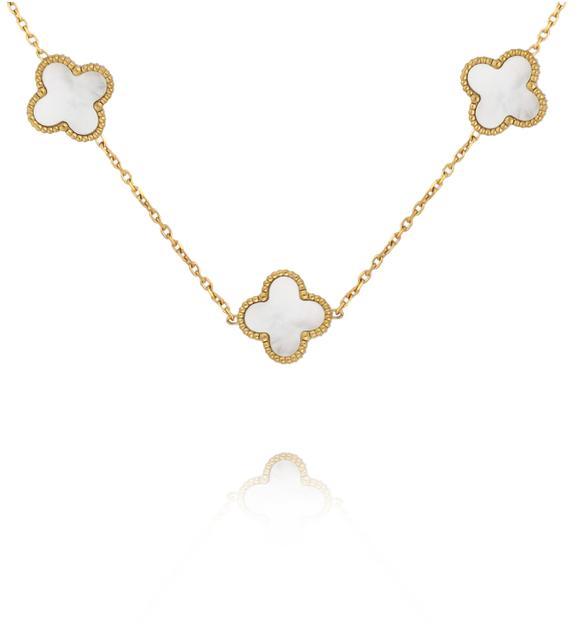 Naszyjnik z koniczynkami z masy perłowej złoty NSY0715