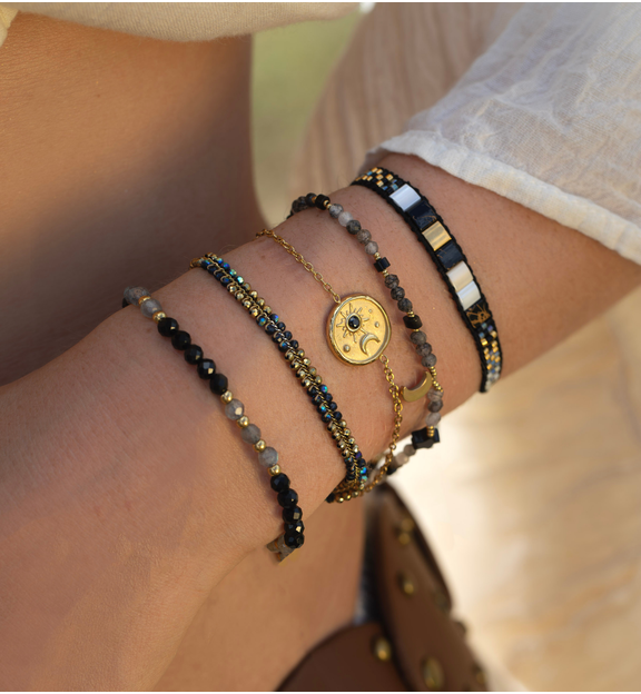 Bransoletka szara z księżycem i gwiazdką BSC2258