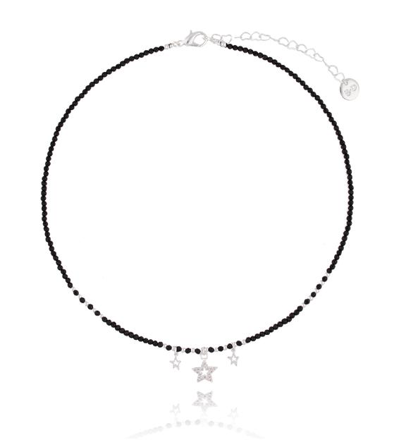 Naszyjnik onyksami fasetowymi i gwiazdami NTW0080