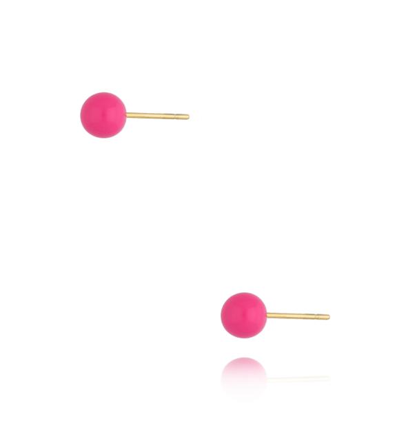 Kolczyki złote kulki z fuksjową emalią 5 mm Enamel Balls KSA1442