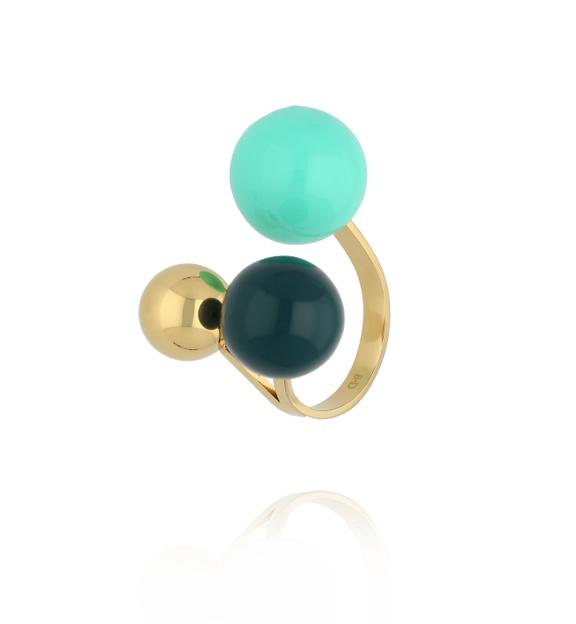 Pierścionek z kulkami w odcieniach mięty i butelkowej zieleni PSA1126