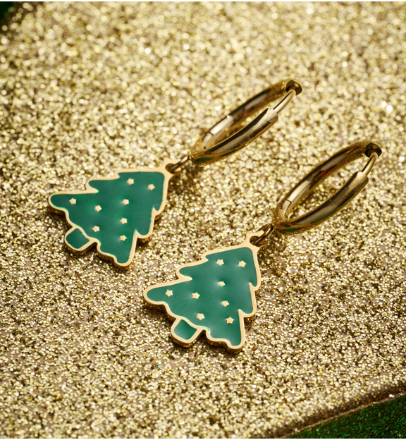 Kolczyki świąteczne zielone choinki KSY0307