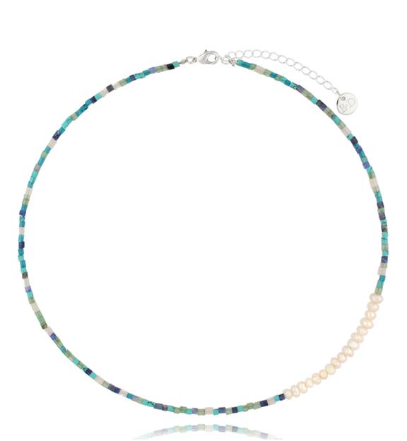 Naszyjnik niebieski z perłami Bleu NSC0343