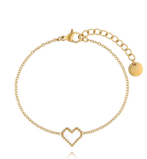 Bransoletka z pikselowym sercem na złotym łańcuszku BSY0630