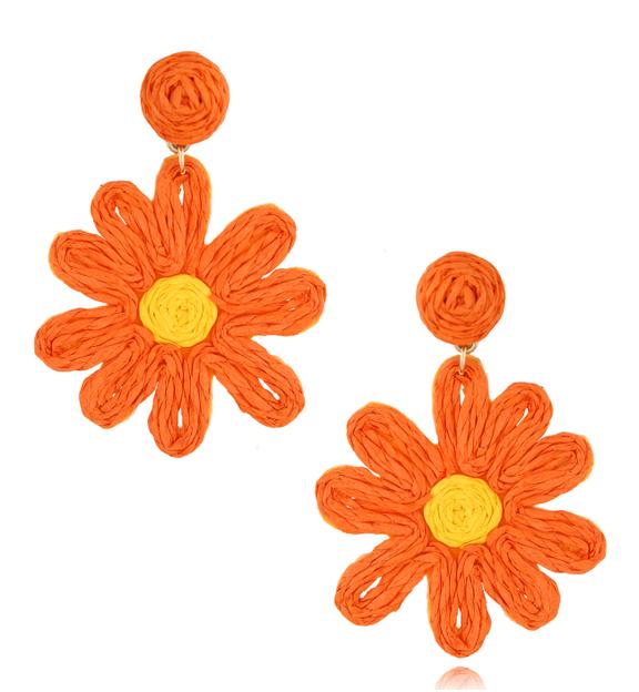 Kolczyki pomarańczowe kwiatki ze sznurkiem Nelia KSO0063