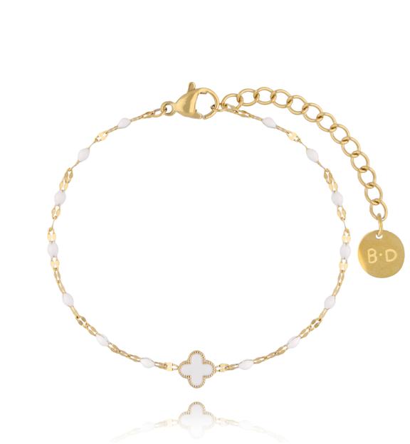 Bransoletka biała z koniczynką Pequeño Trébol BSY0042