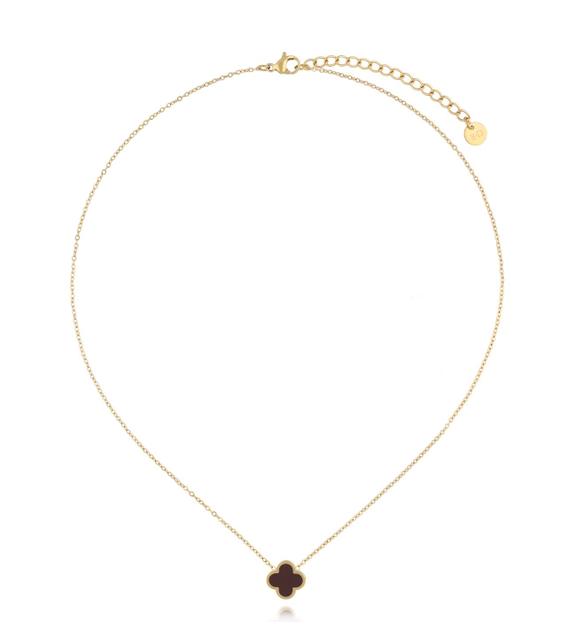 Naszyjnik z koniczynką z czekoladową emalią NSA1342