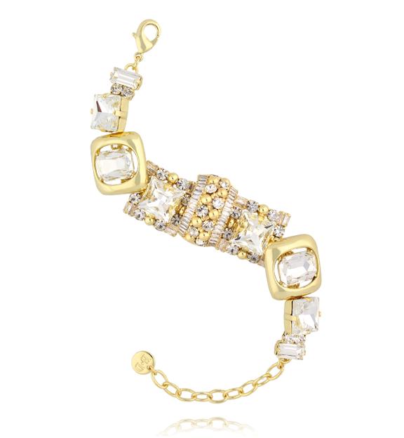 Bransoletka złota szeroka z kryształami BSS0270