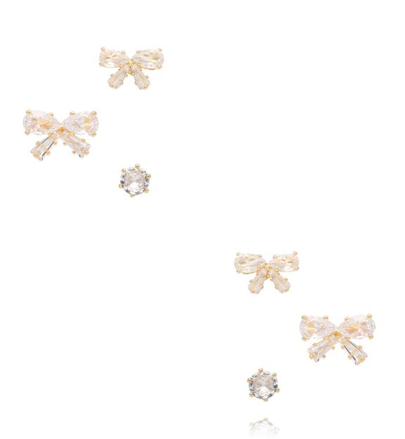 Zestaw kolczyków z kokardkami i cyrkoniami złoty KMB0012