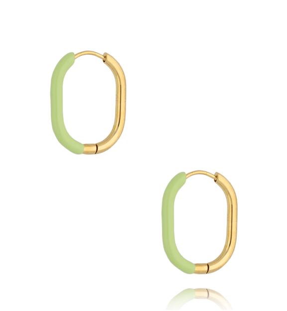 Kolczyki złote owalne z zieloną emalią Enamel KSA1737
