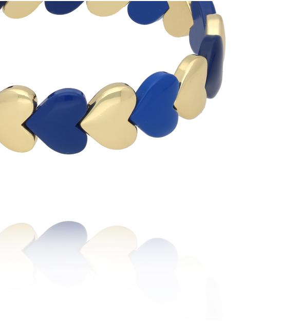 Bransoletka elastyczna z serduszkami w odcieniach granatu i złota BCR0079