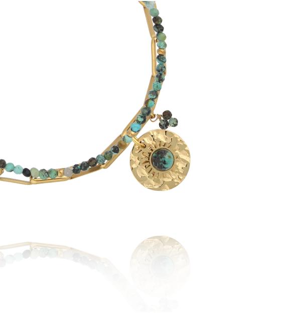 Bransoletka z afrykańskim turkusem i pozłacaną zawieszką BPA0574
