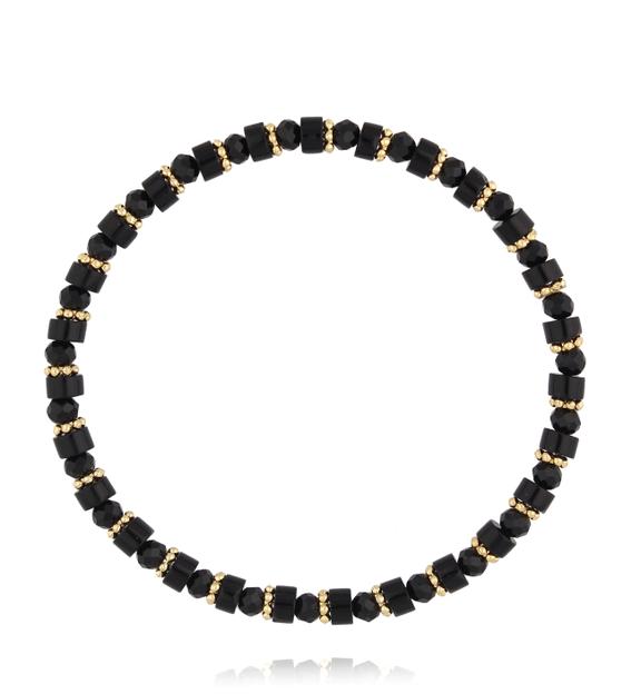 Bransoletka z czarnych kamieni i szklanych koralików BTW3624