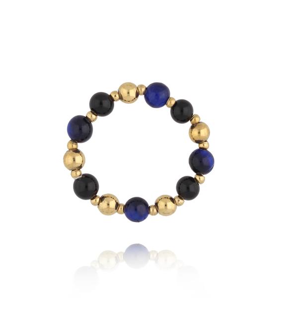 Pierścionek z agatami i tygrysim okiem PPA0065