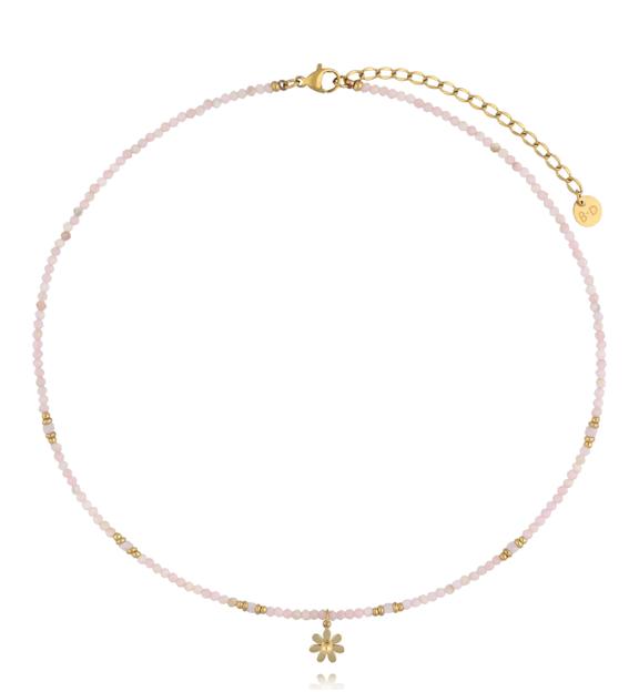 Naszyjnik z różowym opalem i zawieszką kwiatka NTW1630