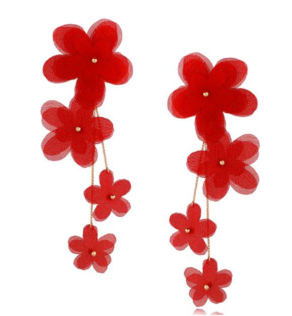 Kolczyki satynowe kwiaty Blossom Red Primerose KBL0876