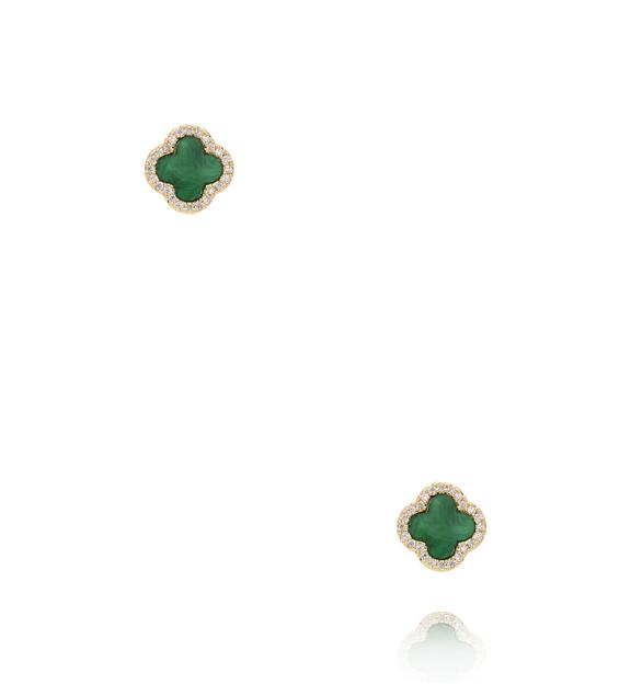 Zestaw złoconych kolczyków z zielonym kamieniem i cyrkoniami KMB0034