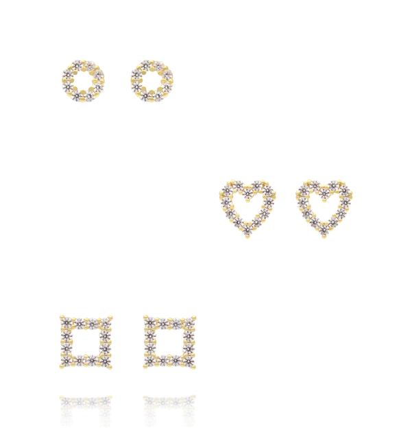 Zestaw kolczyków pozłacanych geometrycznych z cyrkoniami KLT0039