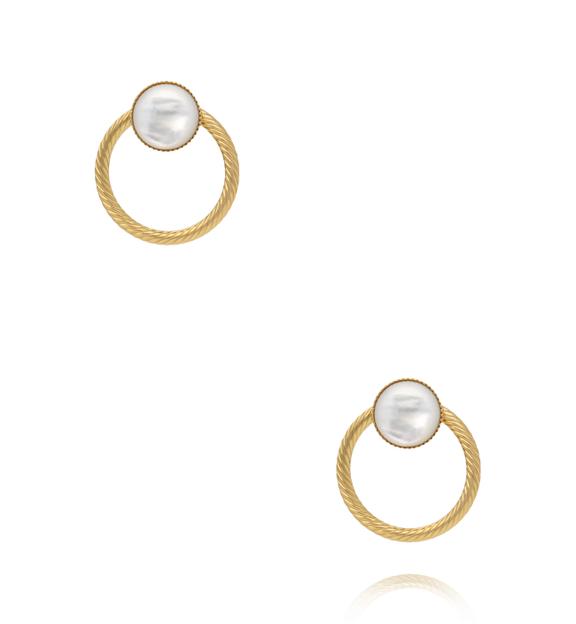 Kolczyki złote koła z perełką KSY0441