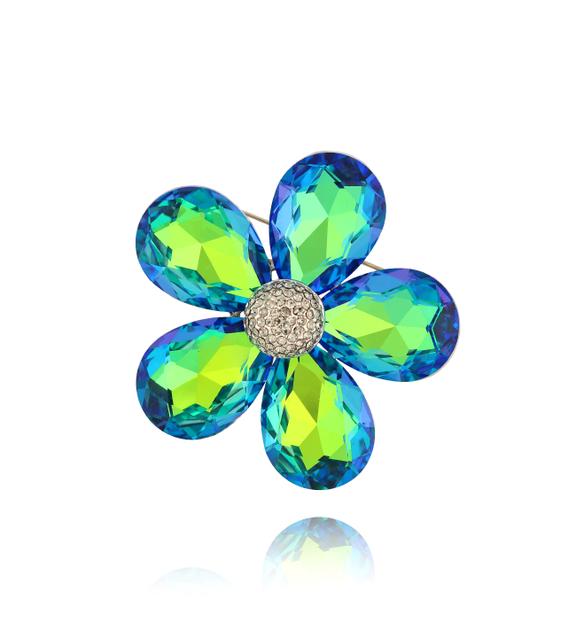 Broszka z zielonym kwiatkiem Grande Fleur BRSS0057