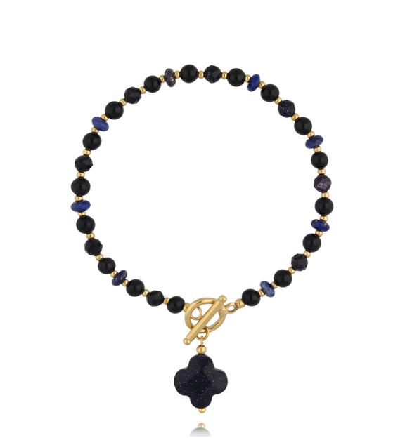 Bransoletka z nocą Kairu z koniczynką i złotym zapięciem BPA0649