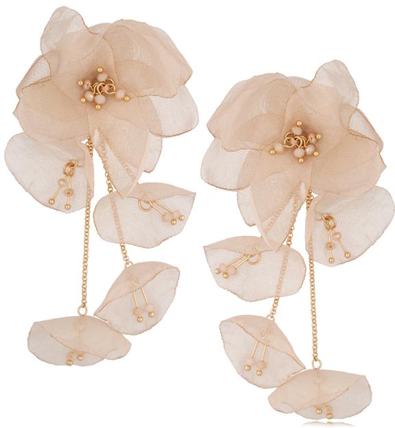 Kolczyki z szyfonu kwiaty jasno beżowe Aura KBL1167