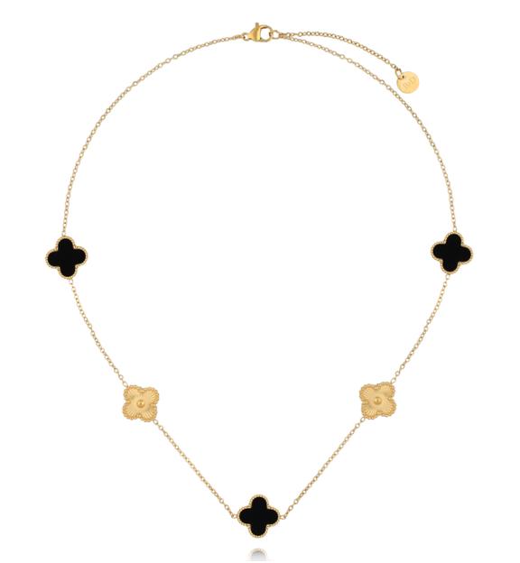 Naszyjnik z czarnymi i złotymi koniczynkami NSY0802