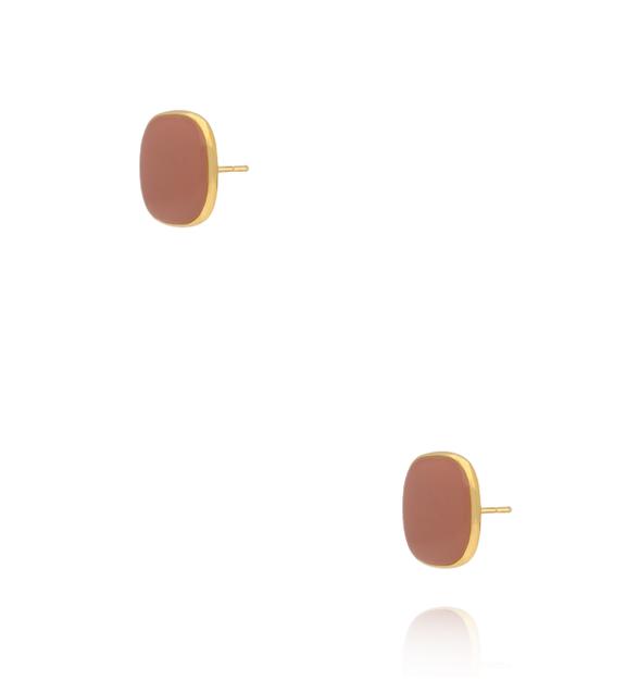 Kolczyki kwadratowe pozłacane z karmelową emalią KSY0362