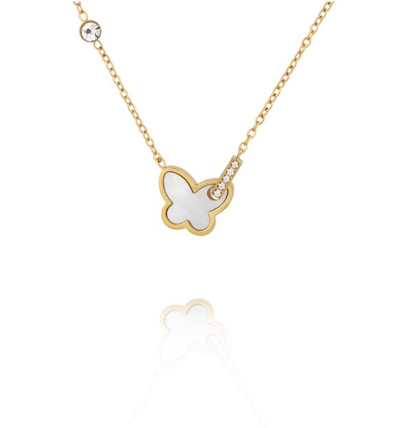 Naszyjnik z motylem i subtelnymi kryształkami w złotym wykończeniu NSY0906