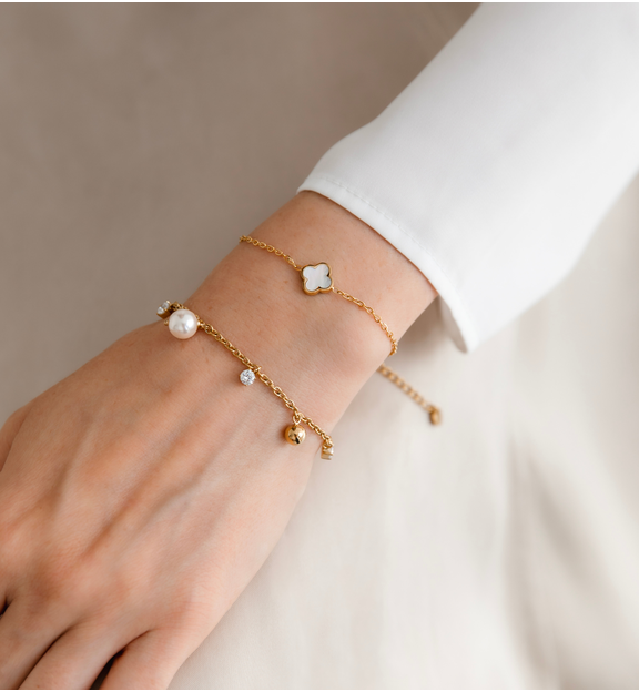 Bransoletka złota z koniczynką z masą perłową Heureux BSA0555