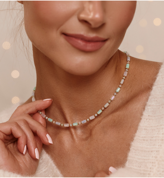 Naszyjnik w odcieniach mięty, bieli i opalu NTW1552