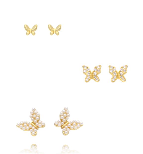 Zestaw kolczyków pozłacanych z motylkami KLT0022