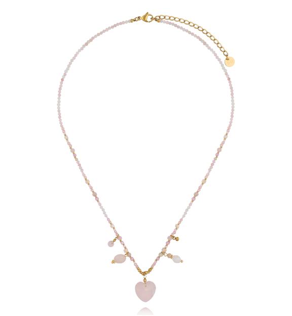 Naszyjnik z sercem z kwarcu różowego Rosy Heart NPA1650