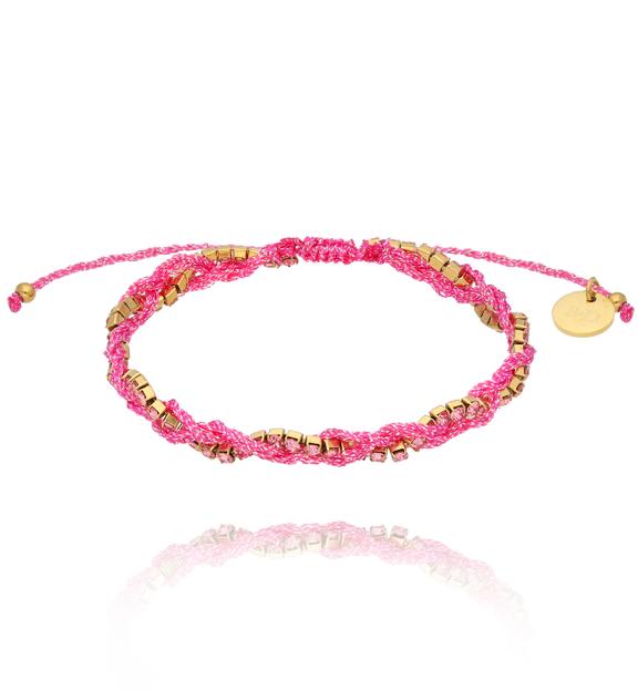 Bransoletka różowa z kryształkami pleciona Moonlit BSC1905